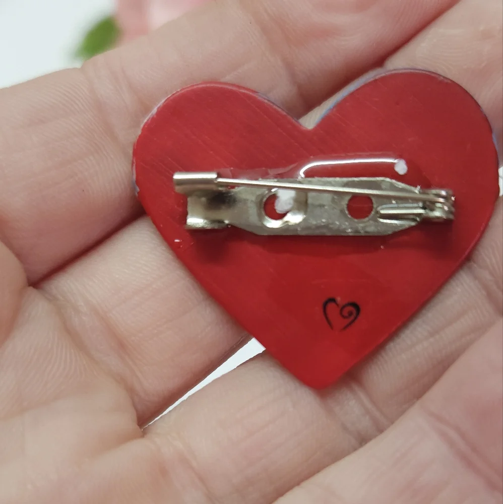 Vintage Hallmark Ganz Hand Painted Floral Heart Brooch or Pin